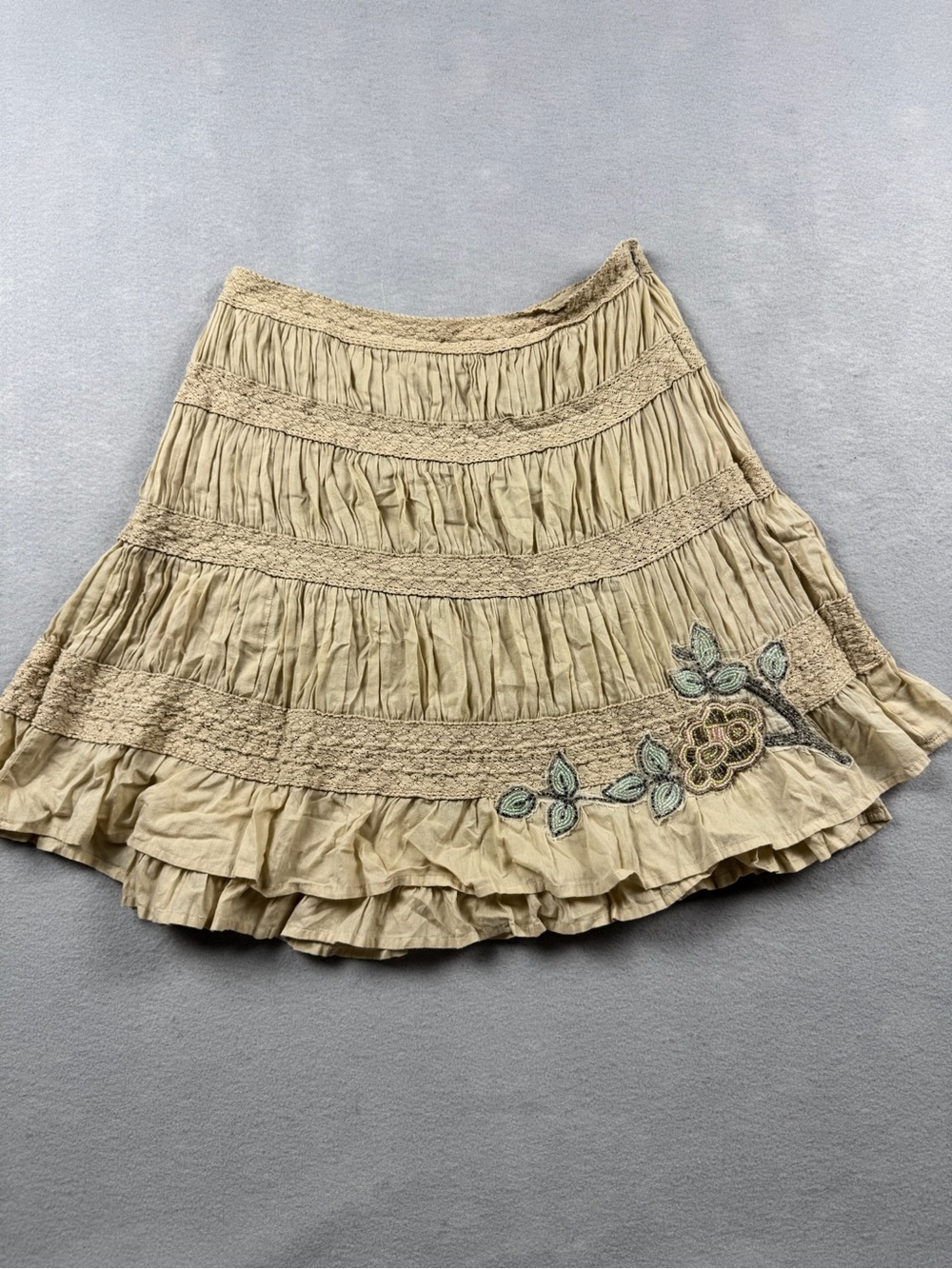 Free People Women's Beaded Embroidered Ruched Mini Skirt Size 0 Fairycore Y2K